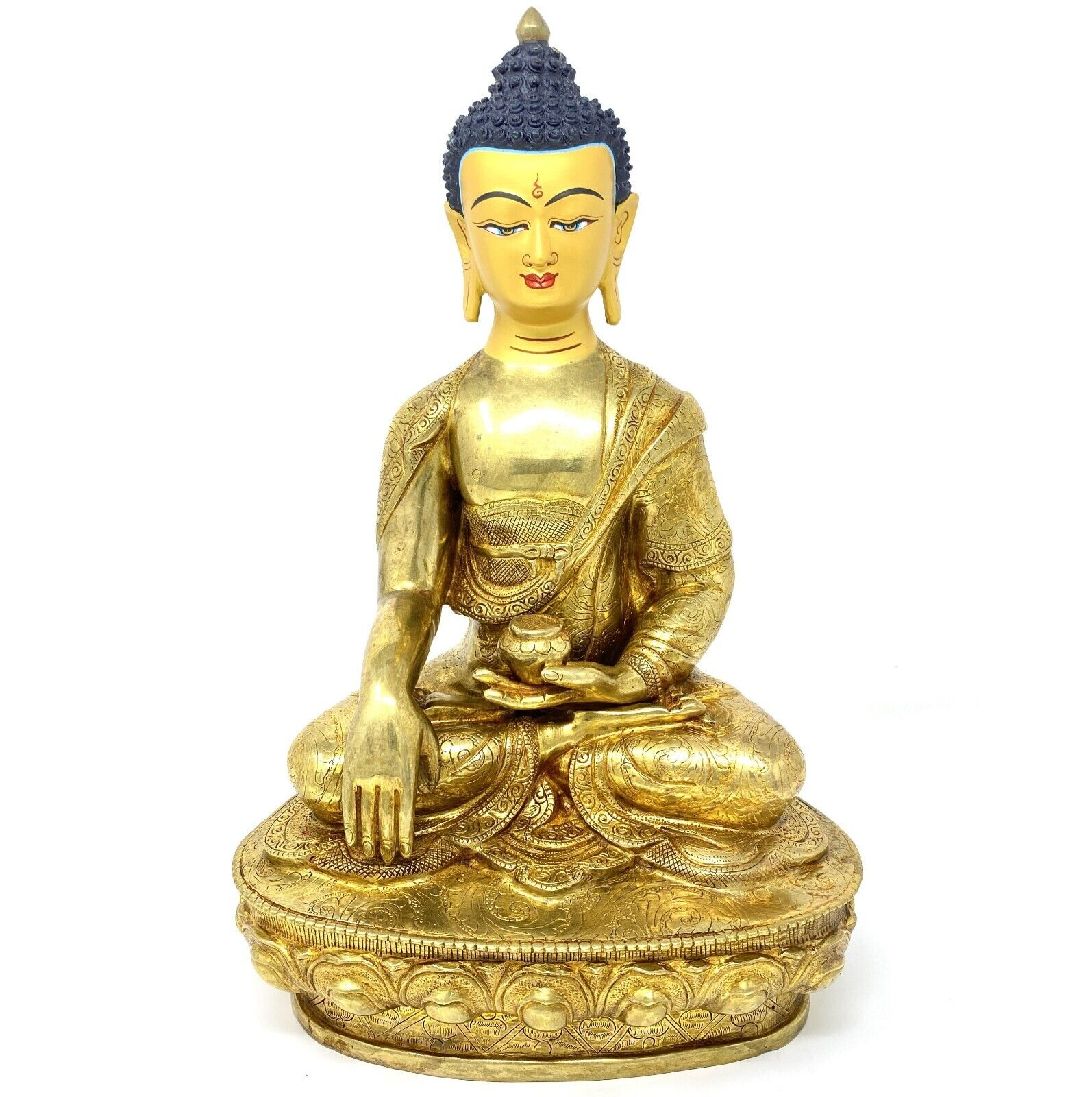 Medicine Buddah Copper 24 Karat Gold Gilded Nepali Statue 13