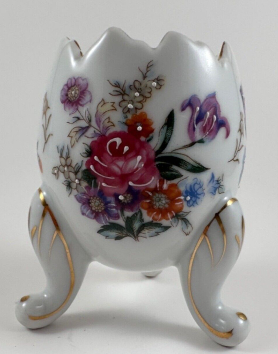 Vintage Napcoware  Egg Vase Ceramic Rose Floral 3 Footed Gold Trim