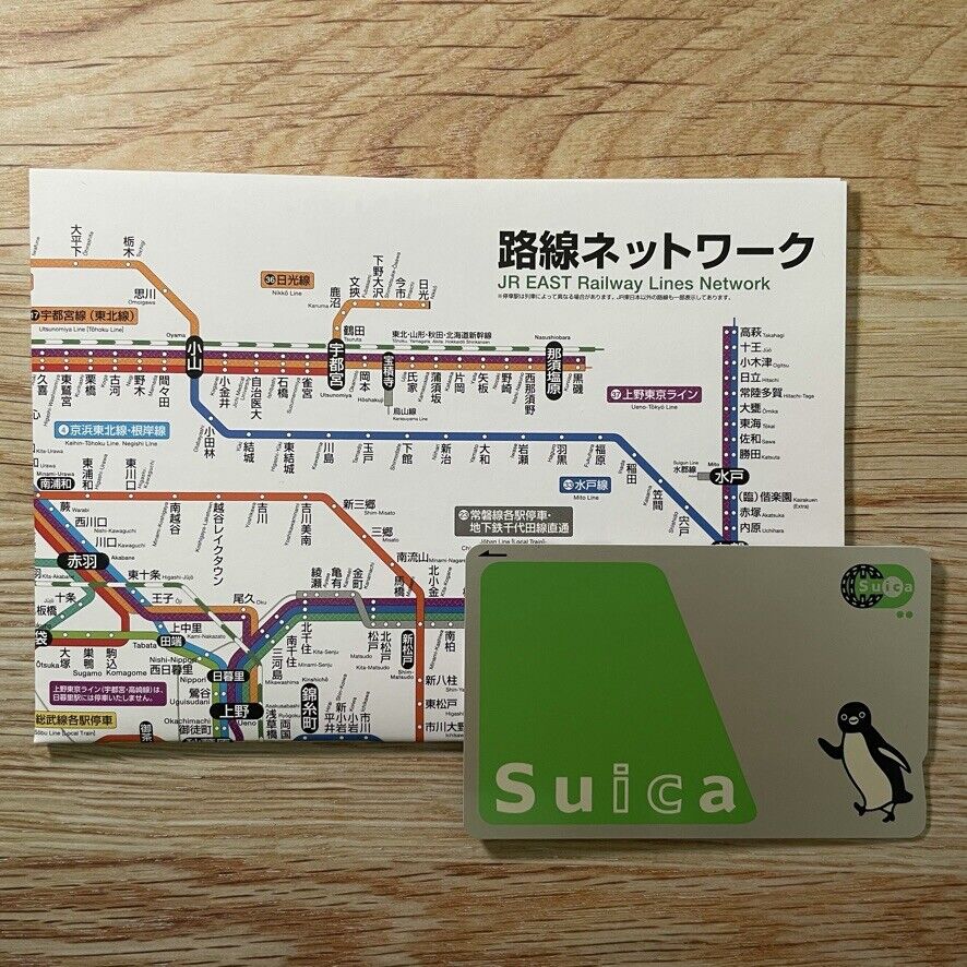 Suica Penguin Prepaid Transportation IC card JR East with JR Route Map Tokyo