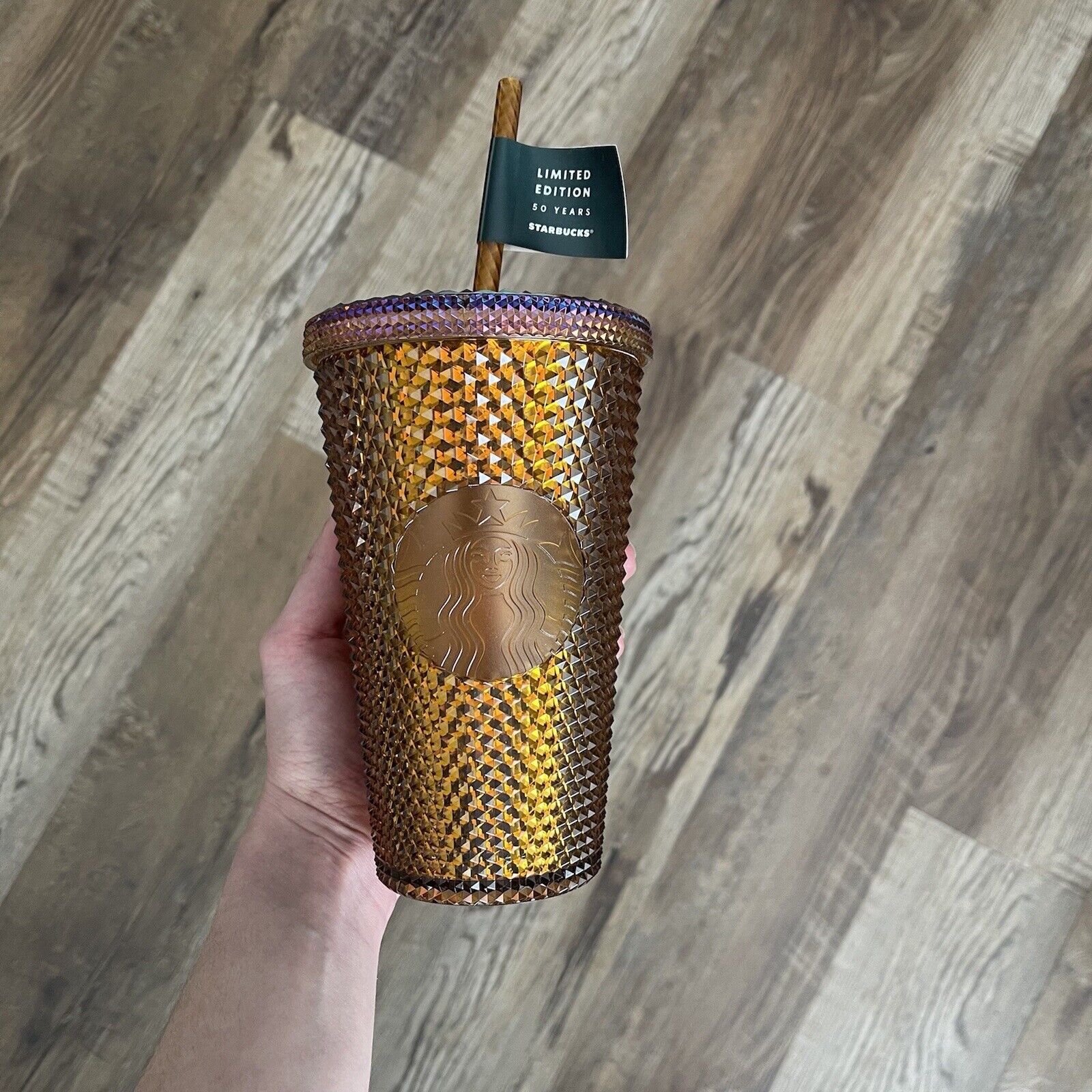 Starbucks 50th Anniversary Gold Copper Honeycomb Studded Tumbler Grande 16oz Cup