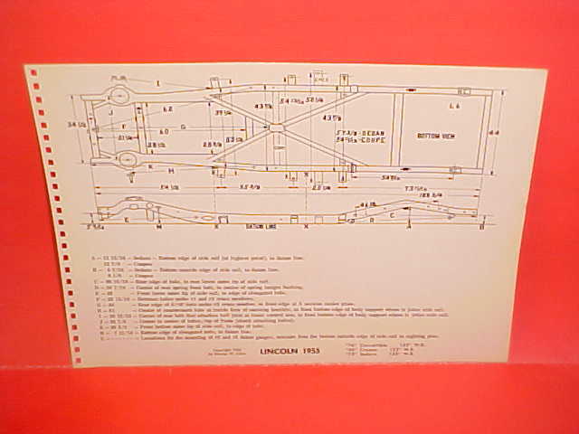 1955 LINCOLN CUSTOM CAPRI CONVERTIBLE HARDTOP COUPE SEDAN FRAME DIMENSION CHART