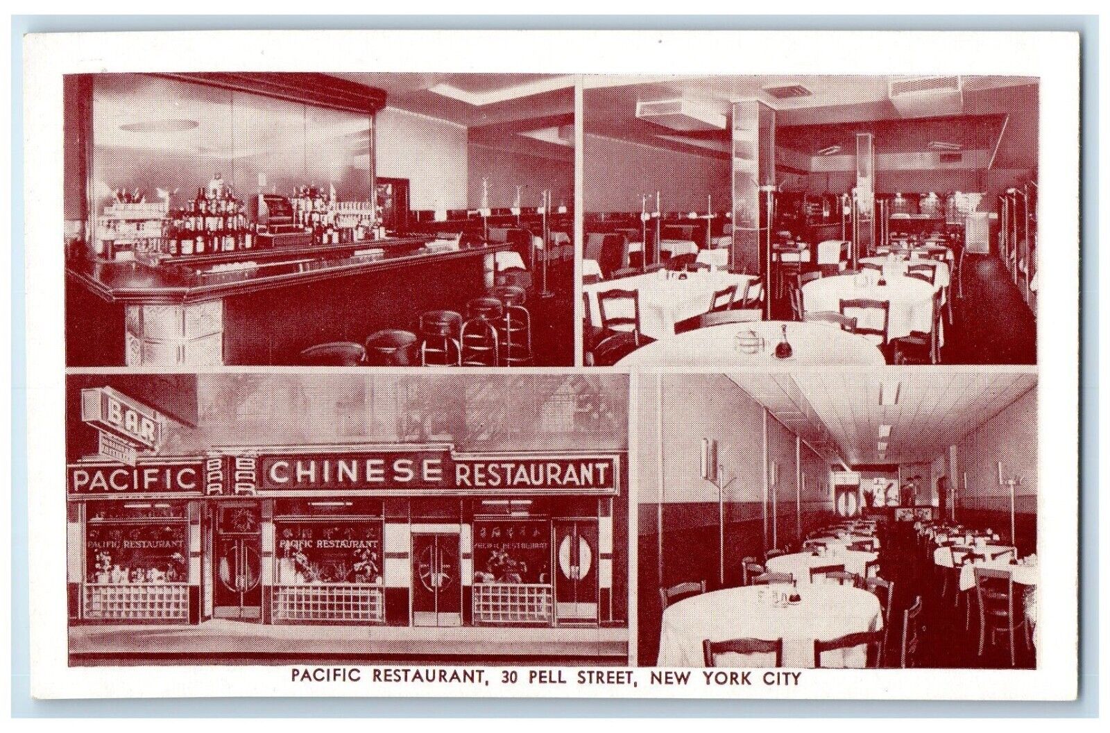 c1930's Pacific Chinese Restaurant New York City NY, Multiview Antique Postcard