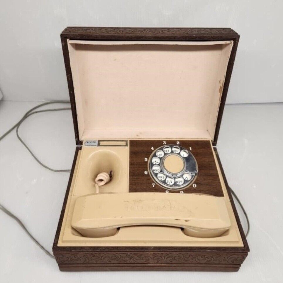 Vintage Deco-Tel Personal Telephone Hidden Phone Wood Box Rotary Dial