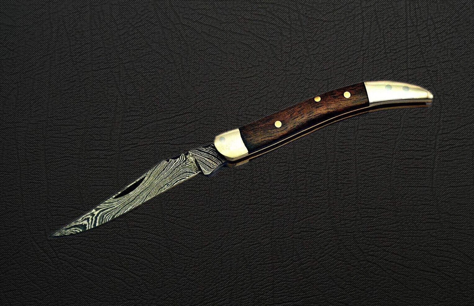 Texas Toothpick CUSTOM HAND FORGED Damascus Steel Folding Pocket Knife W/Sheath