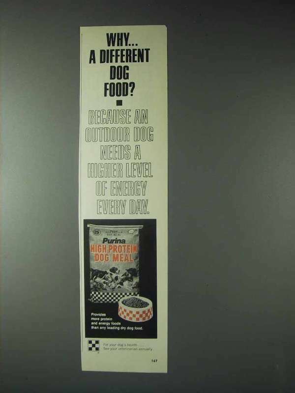 1973 Purina High Protein Dog Meal Ad - Why Different?