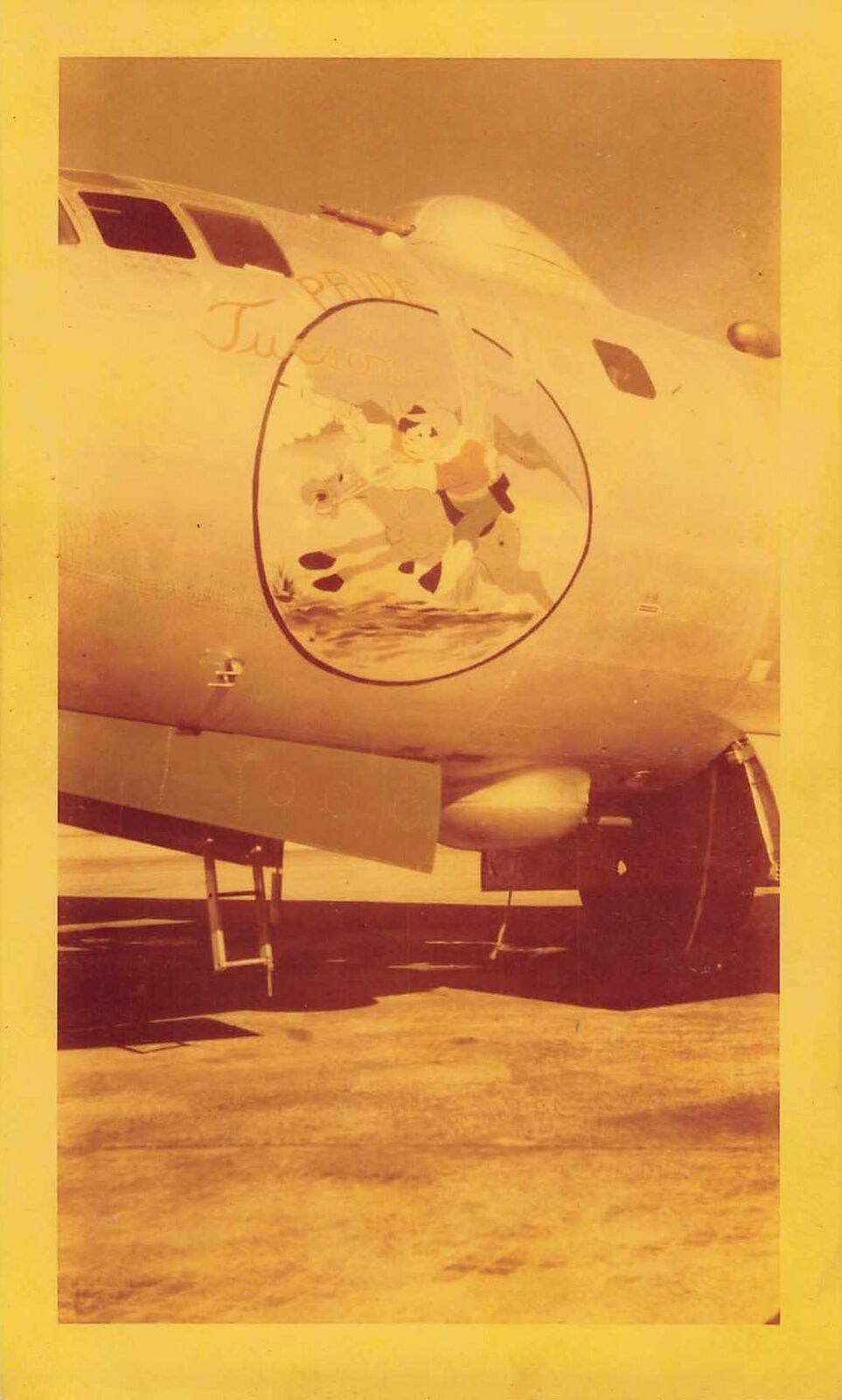 1948 Kodacolor Snapshot Photo B-29 64th Bomb Sqdn Pride Of Tucson Nose Art ww2 