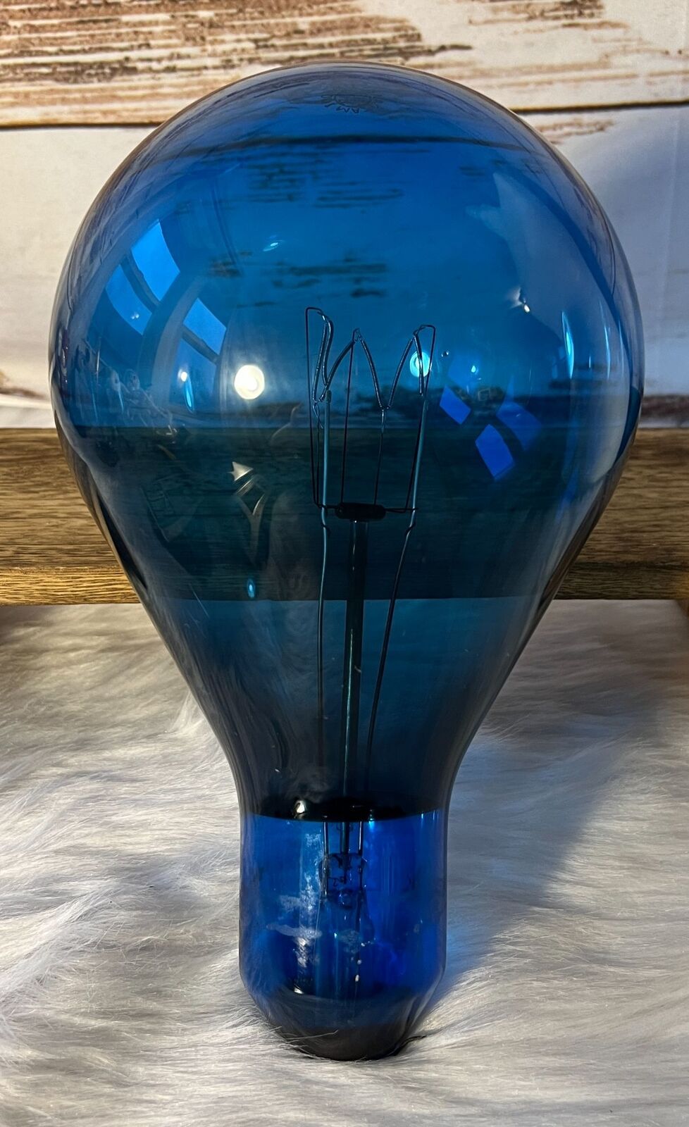 VTG Early 1900\'s Very Large 11 inch Cobalt Blue Edison Mazda Photography Bulb