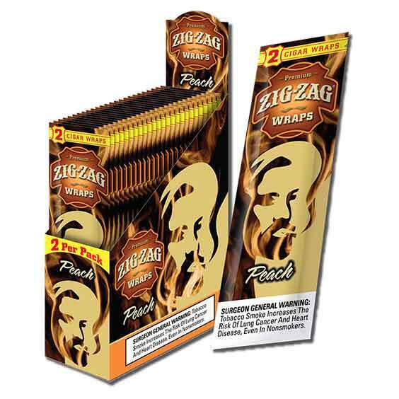 BOX of 25 PACKS of Zig-Zag  Premium Peach Wraps 2 per pk/ 50 total 