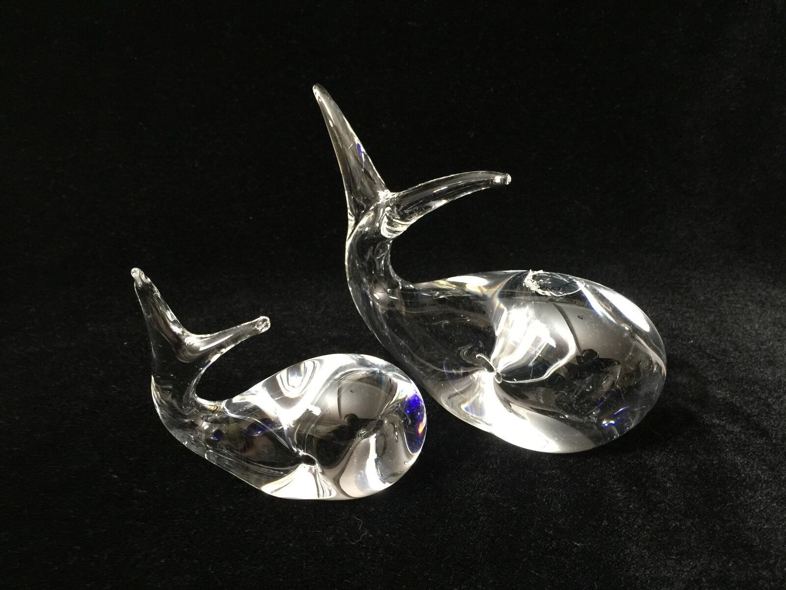 Set of 2 Italy Murano Art Glass Whale Figurines, 5 1/2