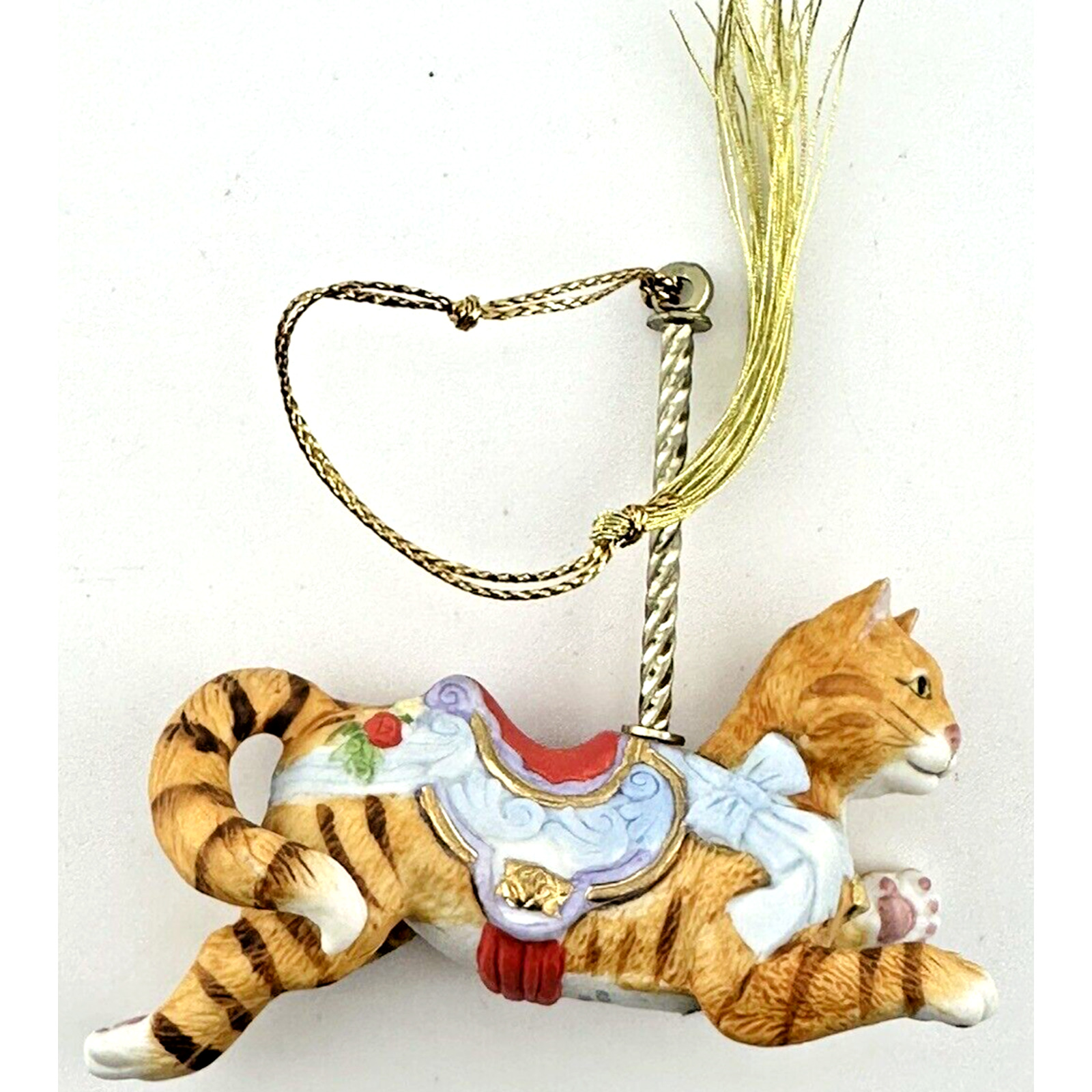Lenox Carousel Cat Tabby Orange Christmas Ornament Porcelain Vintage 1989
