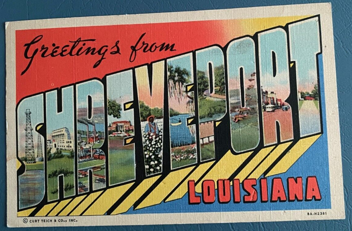 Vintage Linen Postcard Greetings from SHREVEPORT LOUISIANA 8A-H2381