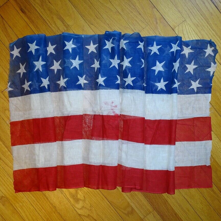 Antique Patriotic American Flag Gauze Bunting Banner Fabric Stars Stripes 70x22