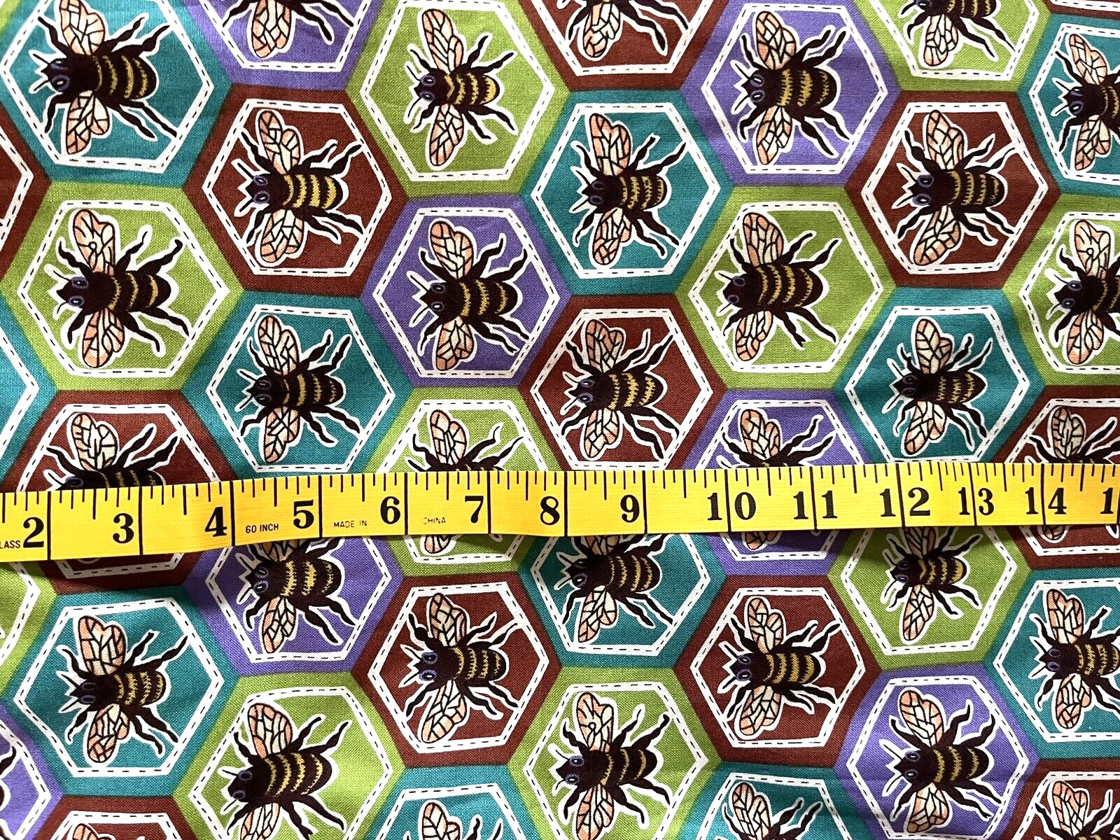 Vintage Honey Bee in Hexagon Terrie Mangat  Fabric ~ 5 Yards