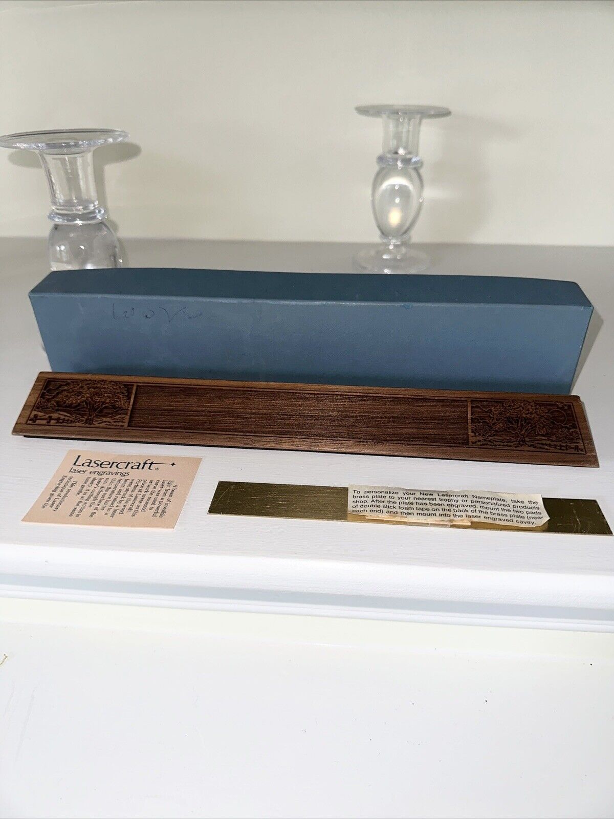 New in Box Lasercraft Engraving Wood Desk Nameplate Trees Vintage & Box 251-008