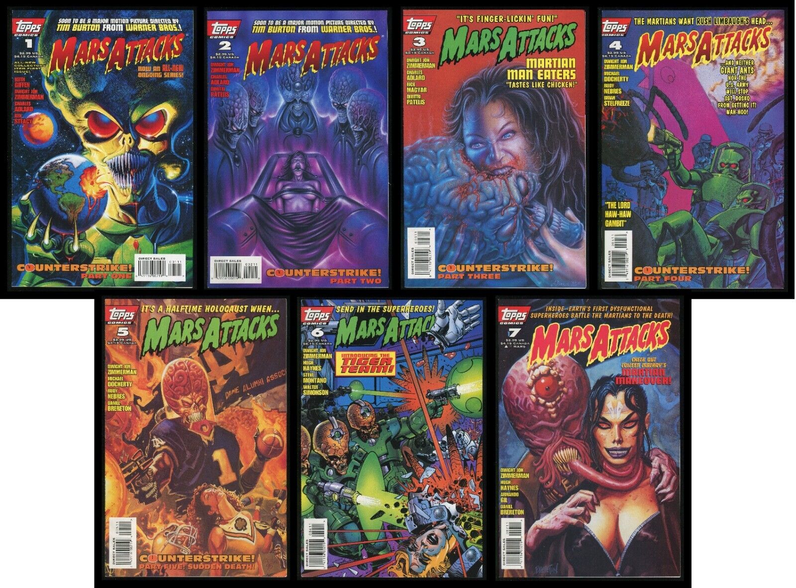 Mars Attacks 1995 Topps 2nd Series Comic Set 1-2-3-4-5-6-7 Lot from Trading Card