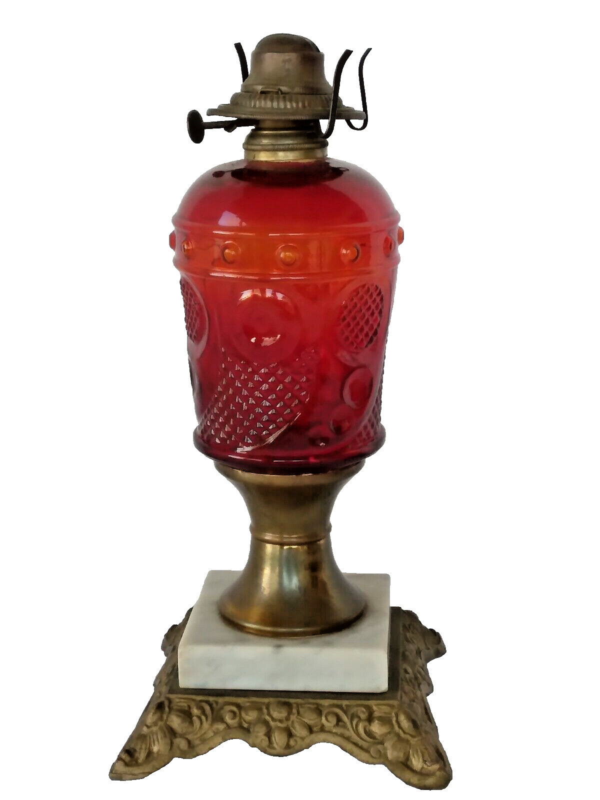 RARE PITTSBURGH RUBY OIL LAMP COMET PATTERN