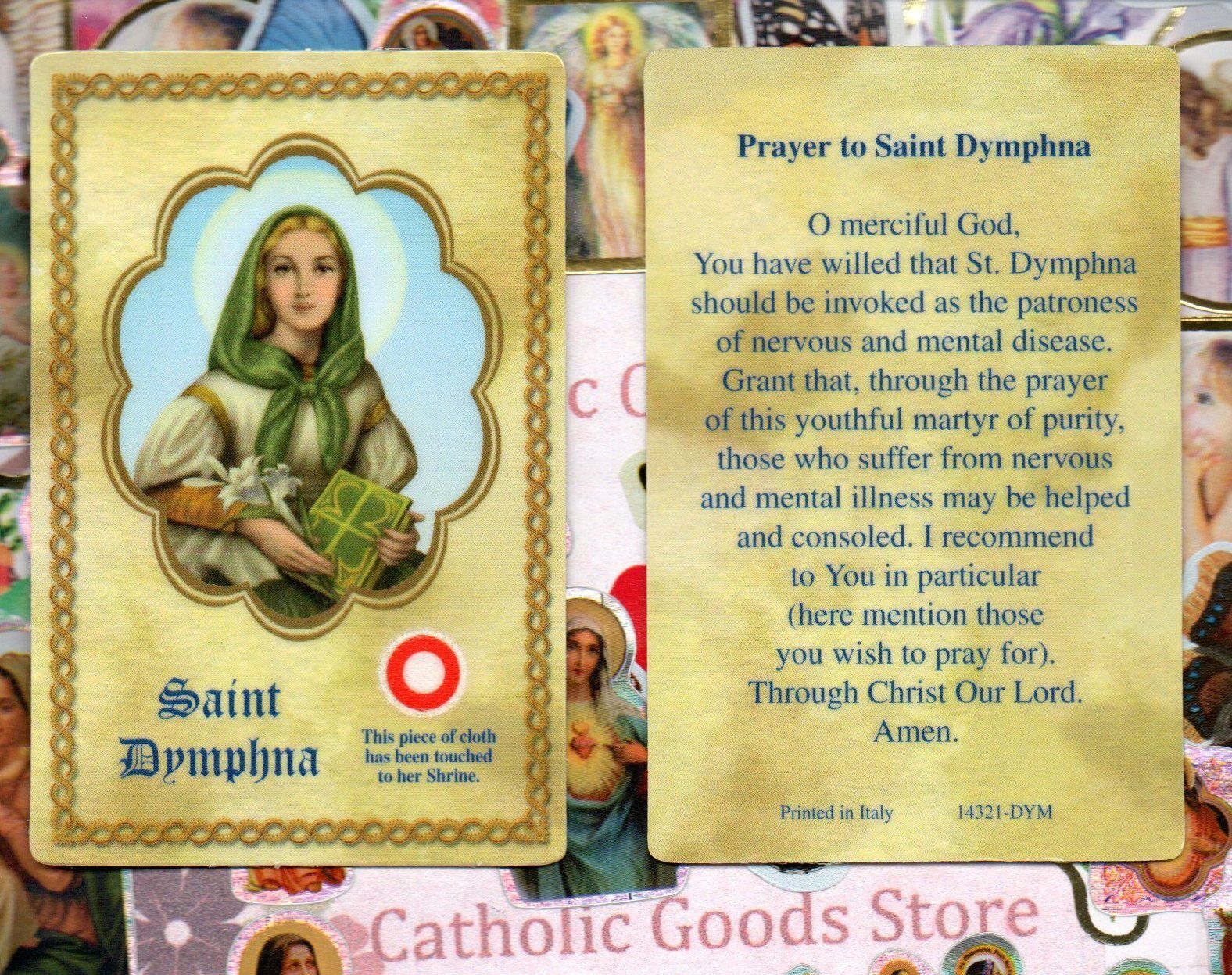 St.  Dymphna (Patron of Stress, Anxiety & Mental Heath)-Relic Plastic Holy Card