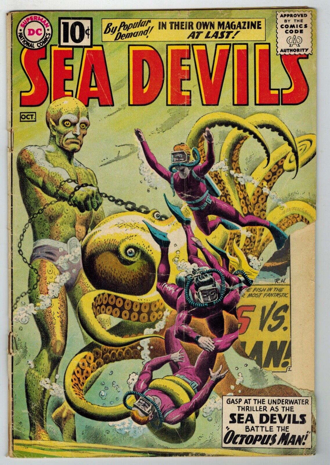 SEA DEVILS #1 DC Comics 1961 Missing large cover piece