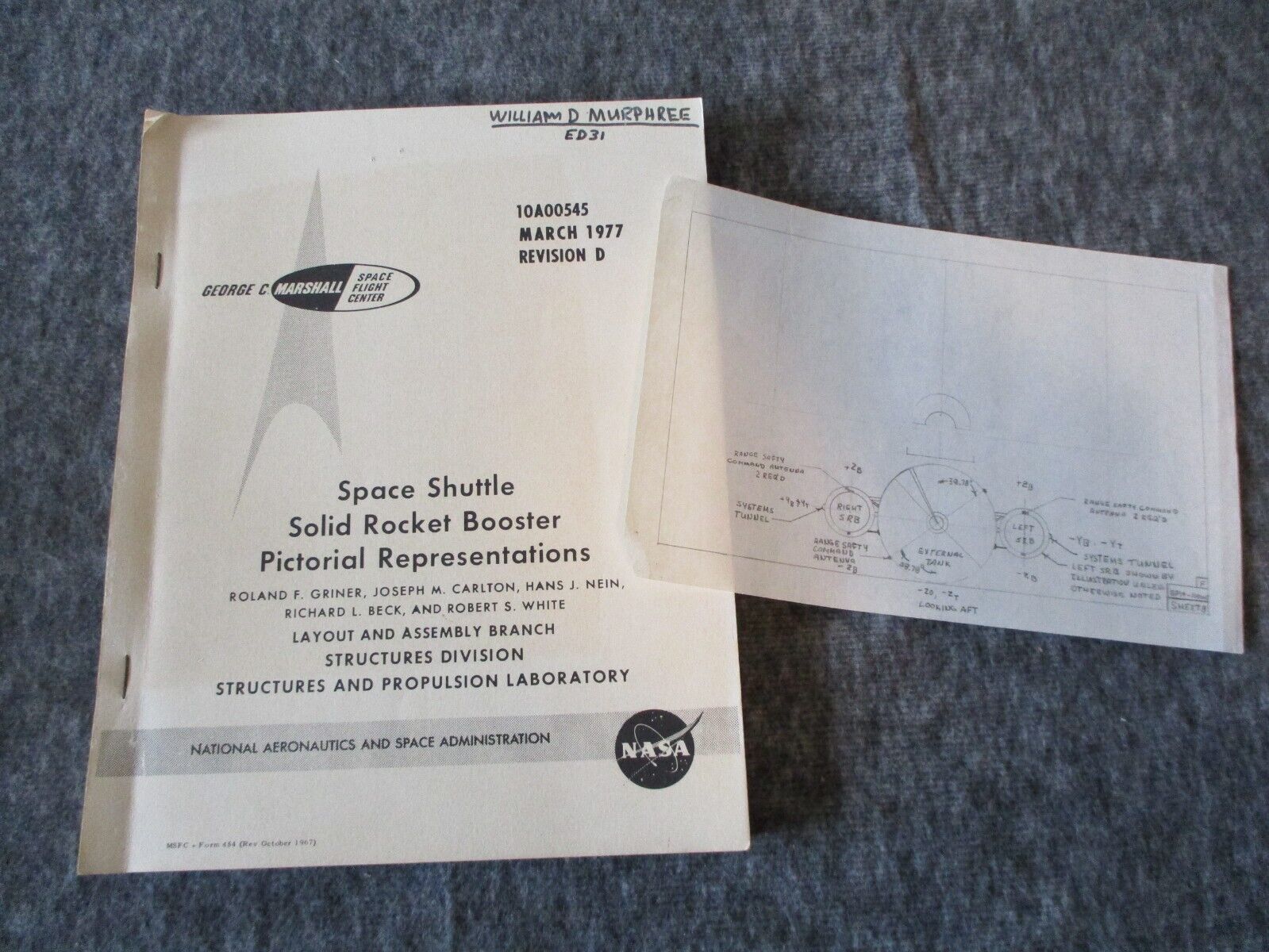 1977 NASA MSFC SPACE SHUTTLE SOLID ROCKET BOOSTER PICTORIAL BK-FOLD OUTS/DRAWING