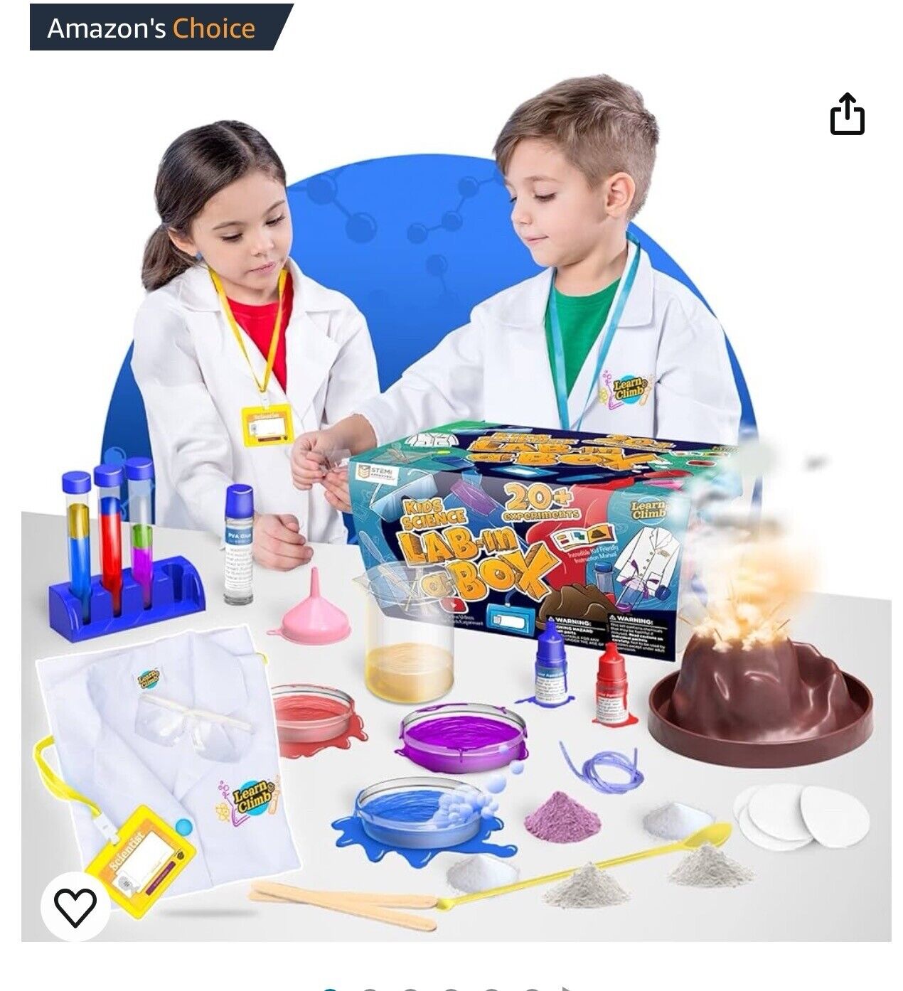 Kids Science Lab-in-a-Box Lab Coat Gift Set - Over 20+ Experiments for Kids 4-6