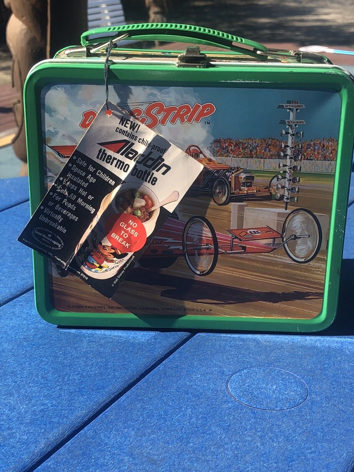 VINTAGE DRAG STRIP LUNCHBOX AND THERMOS NOS - UNUSED - WITH Tag