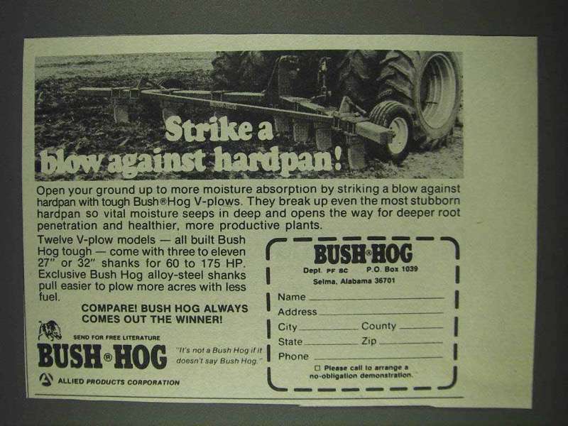 1978 Bush Hog V-Plows Ad - Blow Against Hardpan