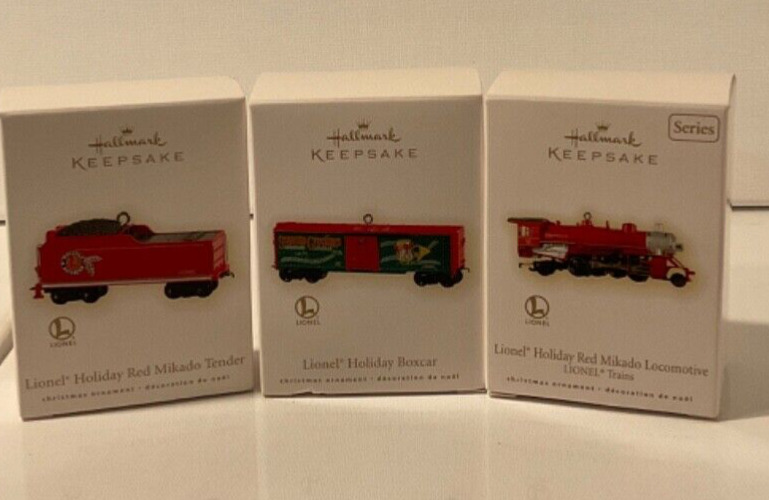 2009 Hallmark Keepsake Ornaments Holiday Red Mikado Lionel Set of 3 New open box