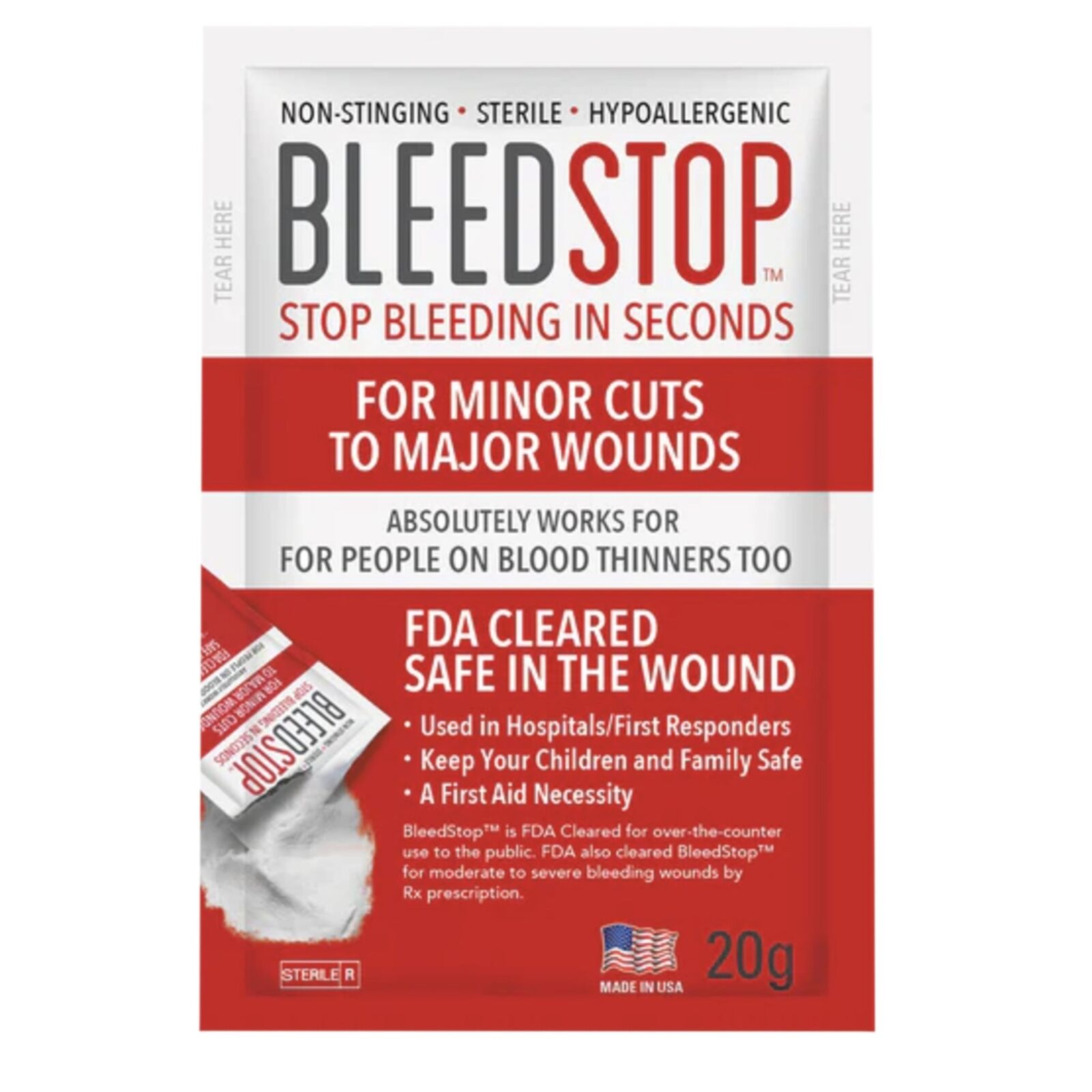 BleedStop 20g Packet First Aid Stop Bleeding Seconds Emergency Home Trauma Kit