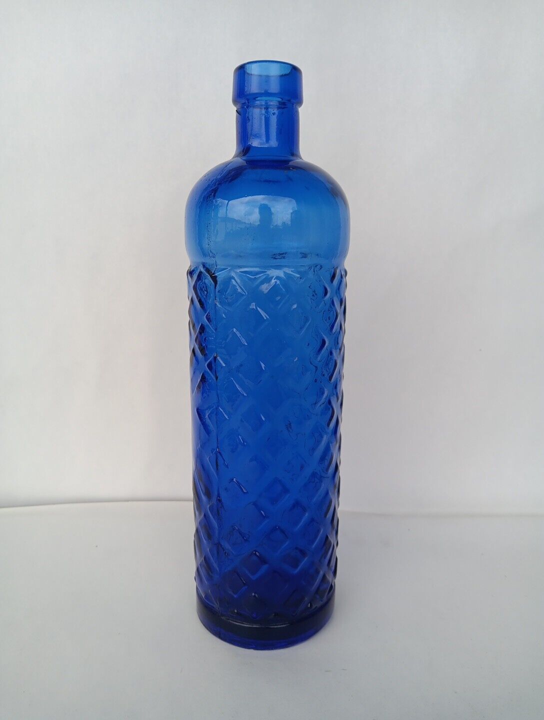 Vintage Cobalt Blue Glass Bottle Heavy Pressed Glass Décor Textured & Smooth...