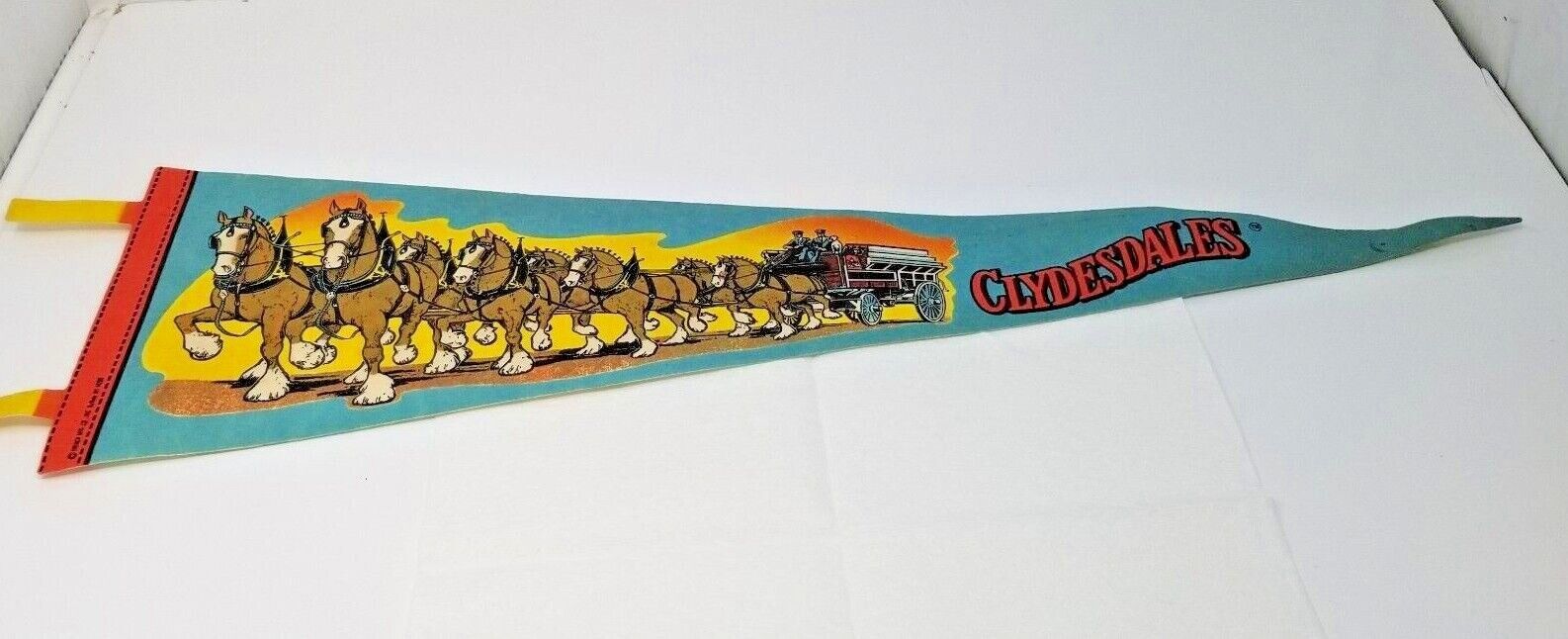 Felt Pennant Clydesdales Anheuser Busch Pulling Carriage 1960