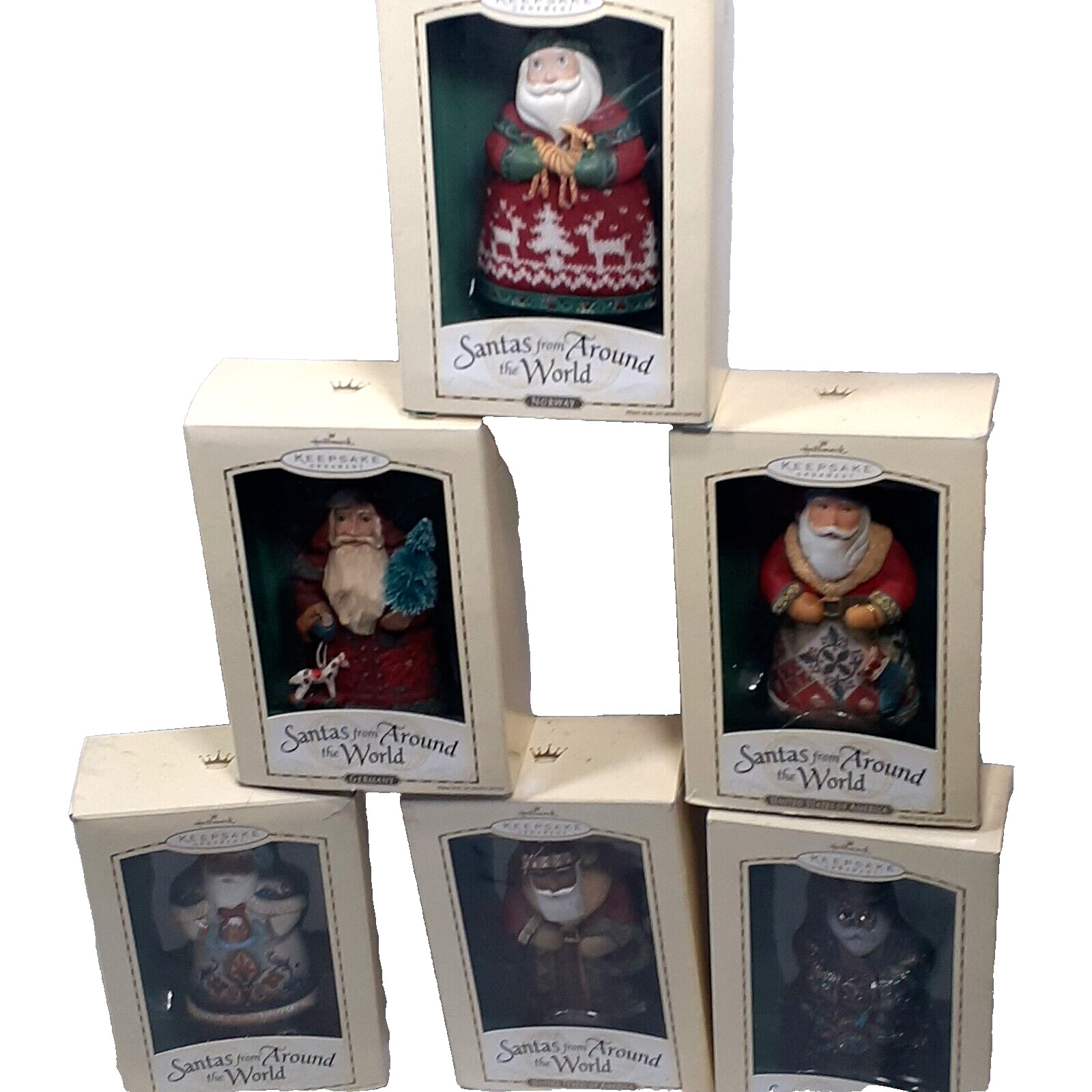 Lot of 6 Hallmark Santas from Around the World Christmas Ornaments Boxed