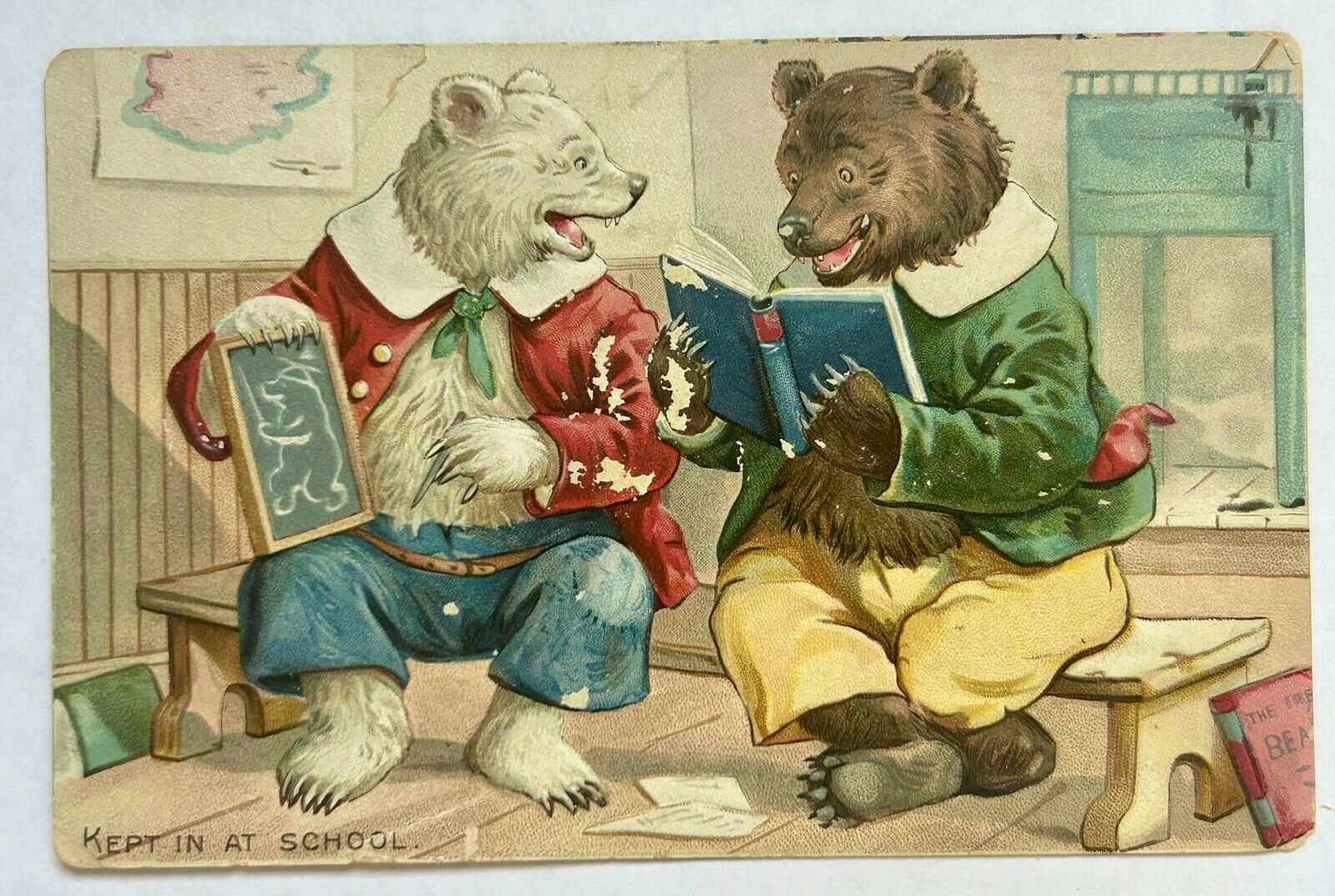 Little Bears In School Funny Vintage Postcard