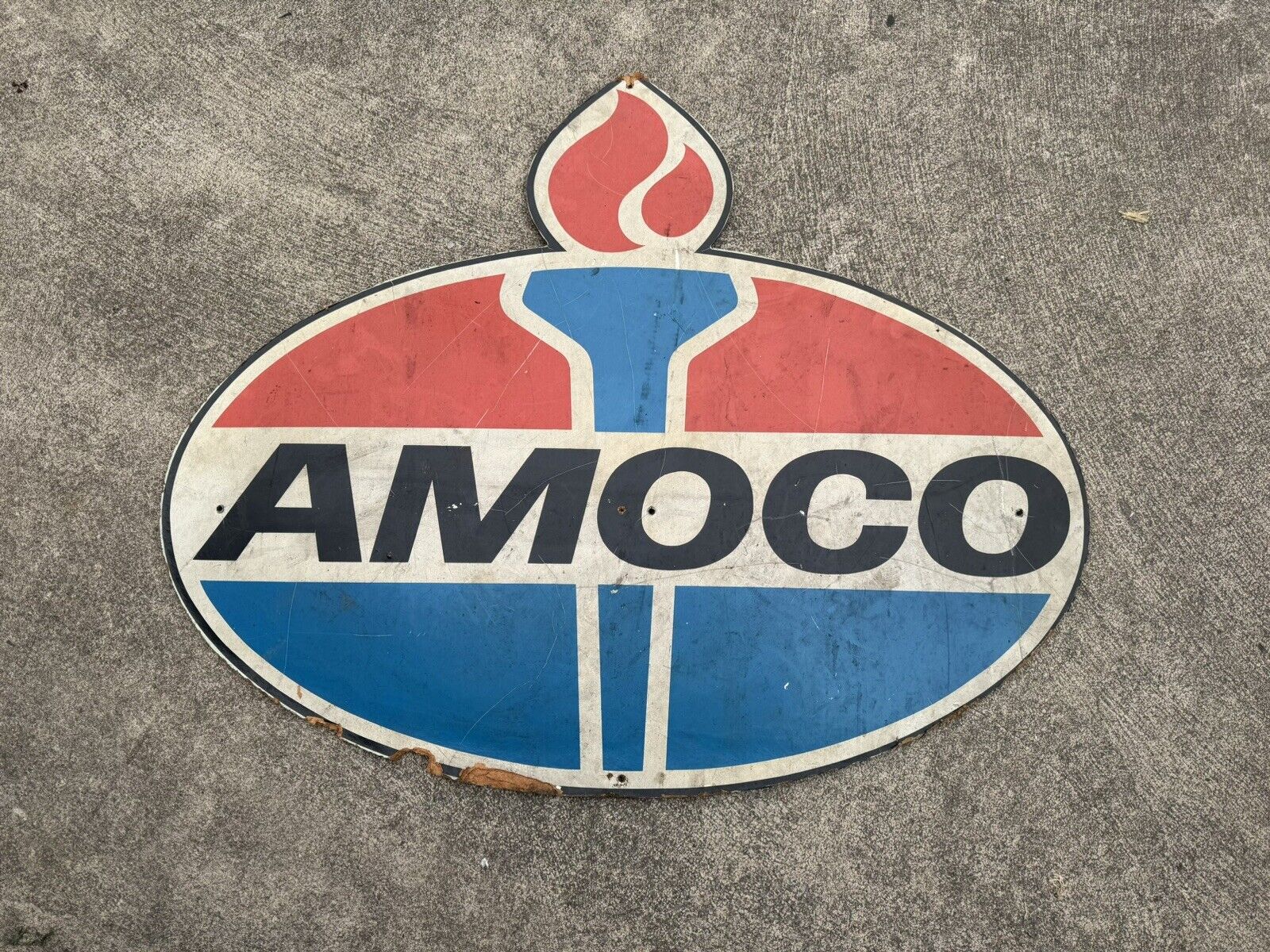 Large Pressed Wood Cardboard Indoor Vintage Amoco Sign 32” X 40”