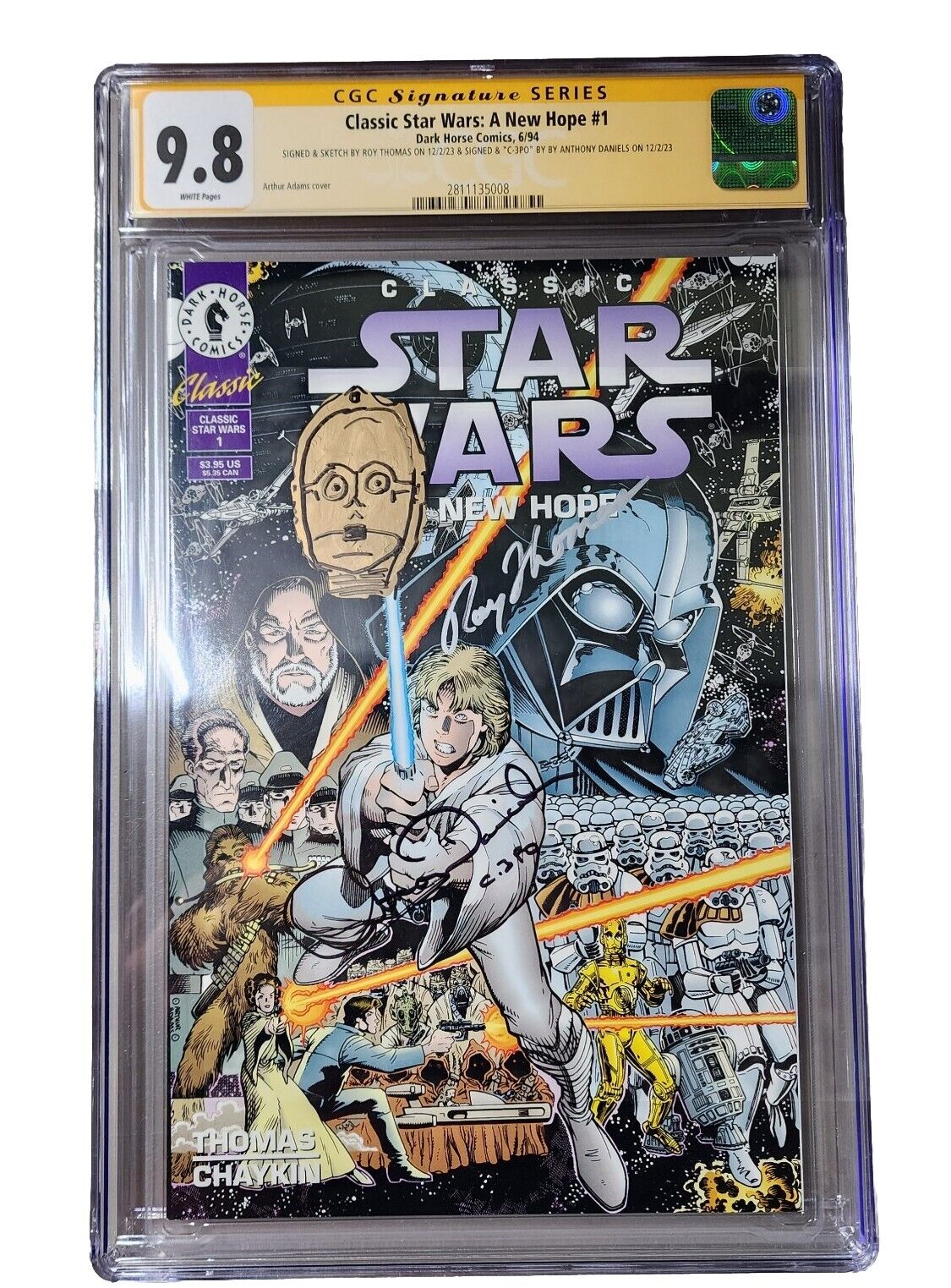 Classic Star Wars A New Hope #1 CGC 9.8 Signed Sketch Roy Thomas ANTHONY DANIELS