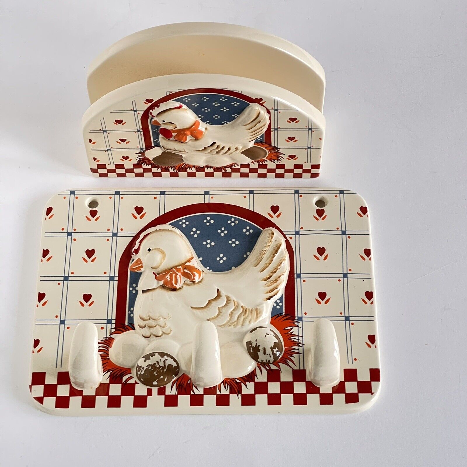 Vintage B & D Ceramic Chicken Napkin Holder And Wall Plaque
