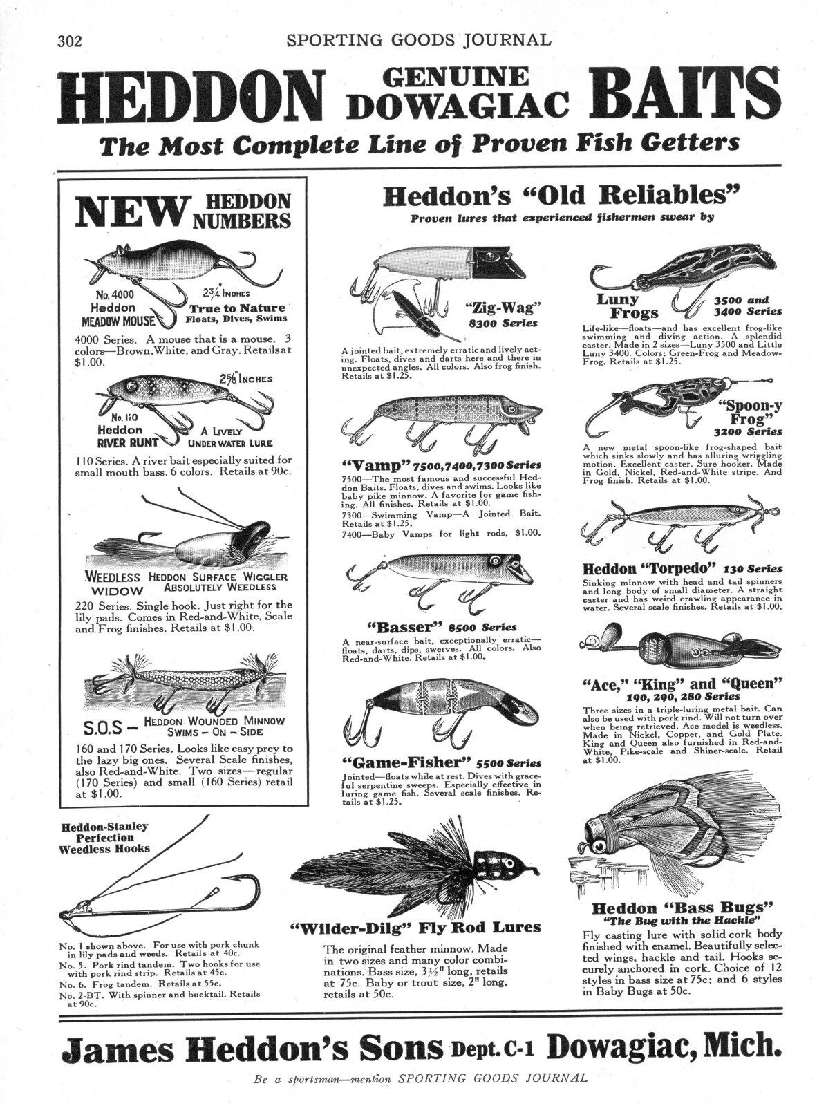 Heddon Baits -  Lures  -   Hobart Tackle Box -  Fishing  -  1929