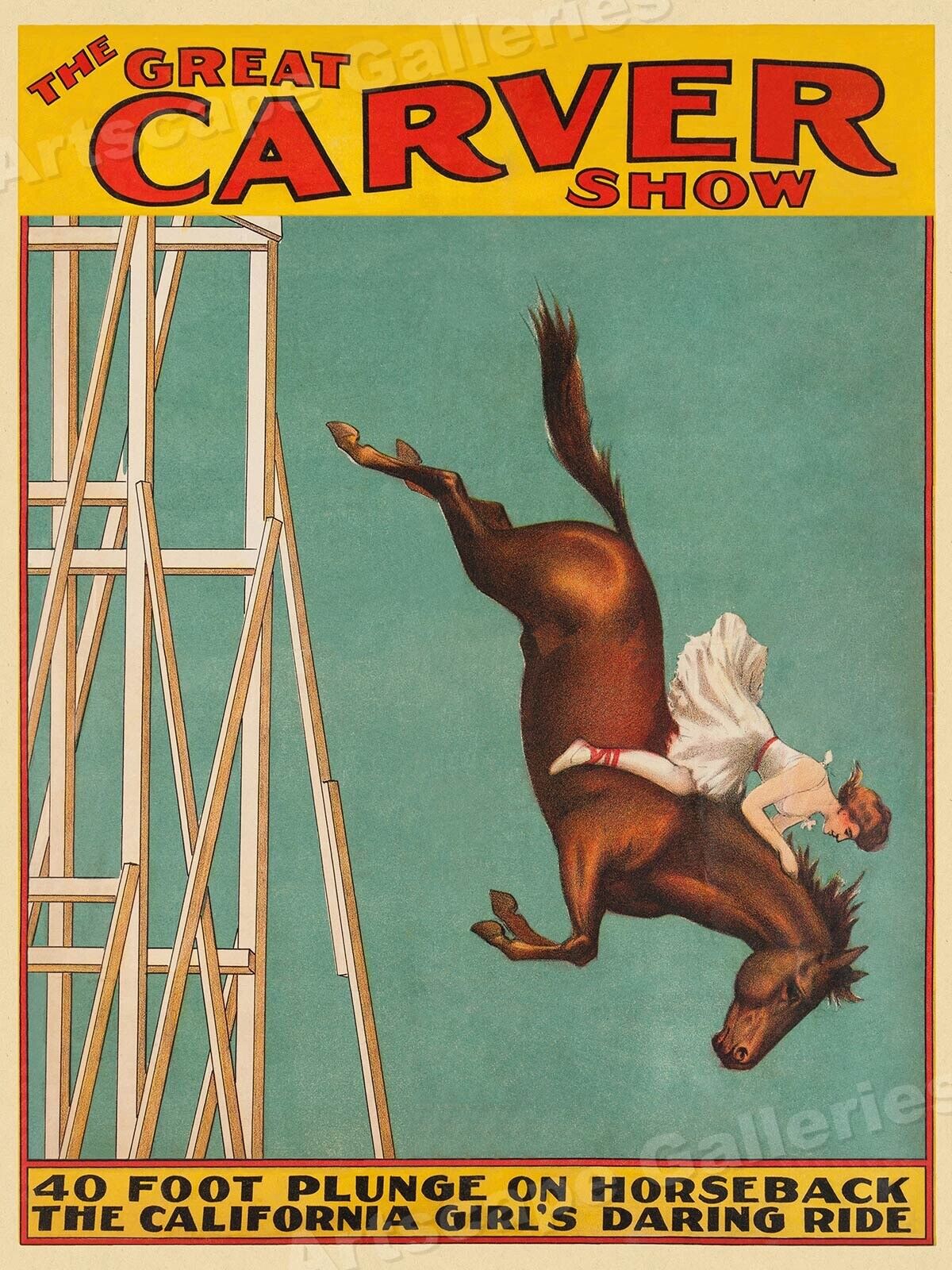 1920s “The Great Carver Show” Atlantic City Steel Pier Horse Diving Poster 20x28