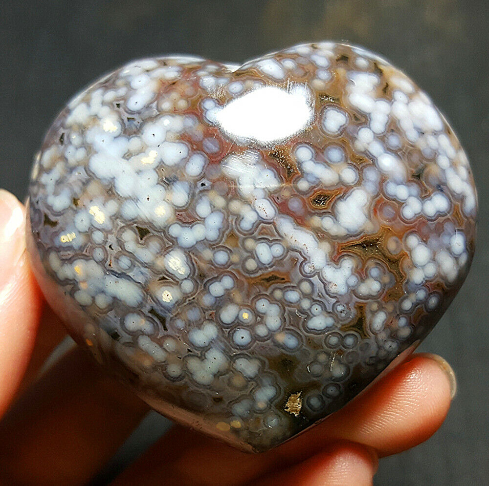 Rare 74.6G Natural Polished Orbicular Ocean Jasper Heart Reiki Healing  YT247