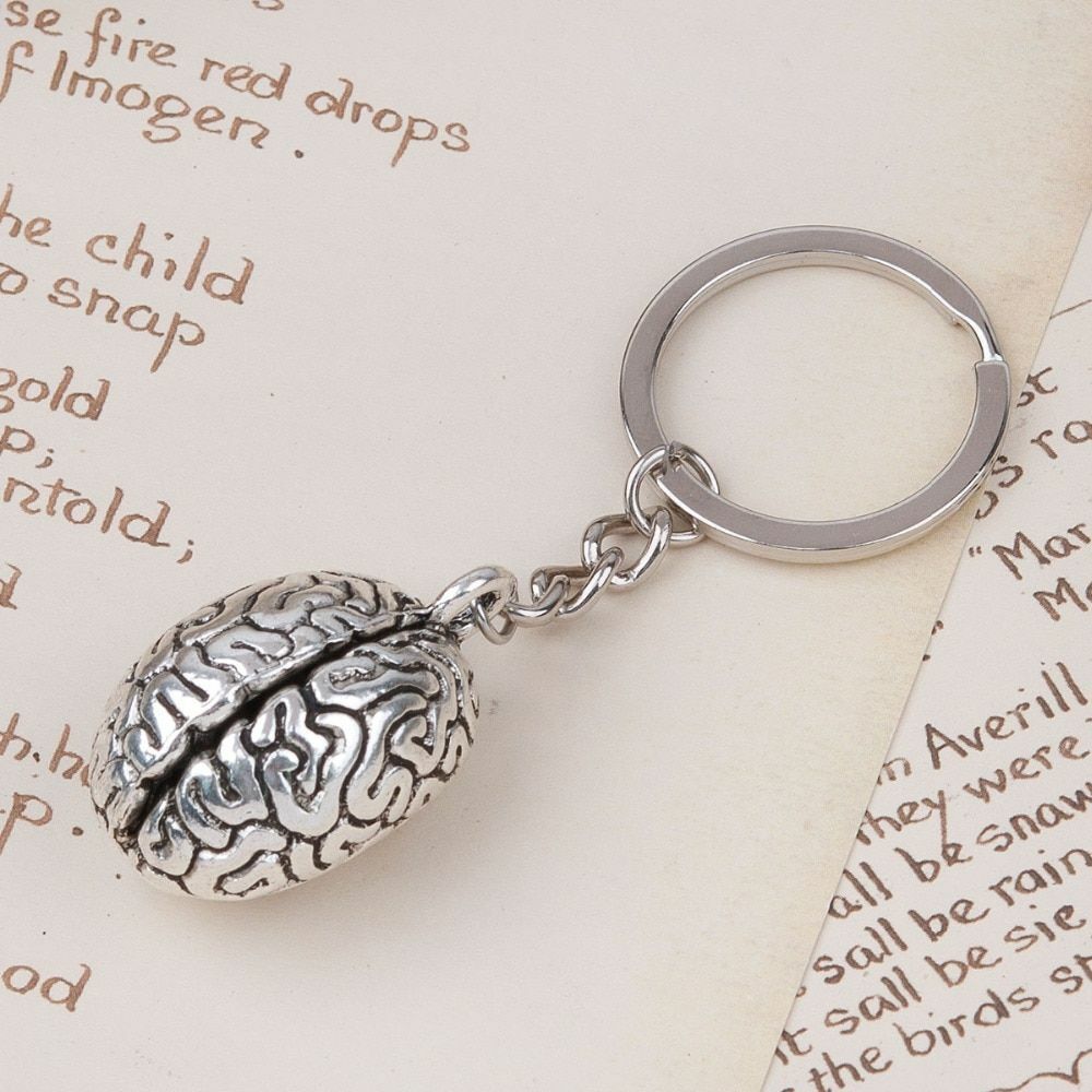 Key Chains Anatomical Human Cerebrum Brain Halloween Jewelry Silver Accessories