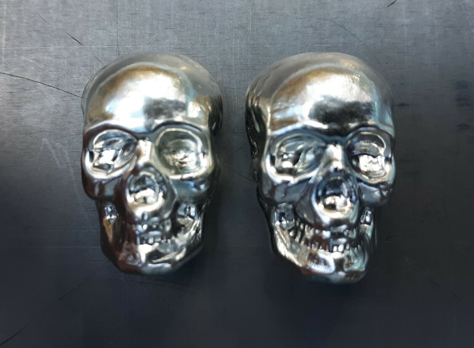 2X 1 oz. Skull .999 Tin Hand Poured Tin Bar Skulls (TWO) by Man Mountain Metals