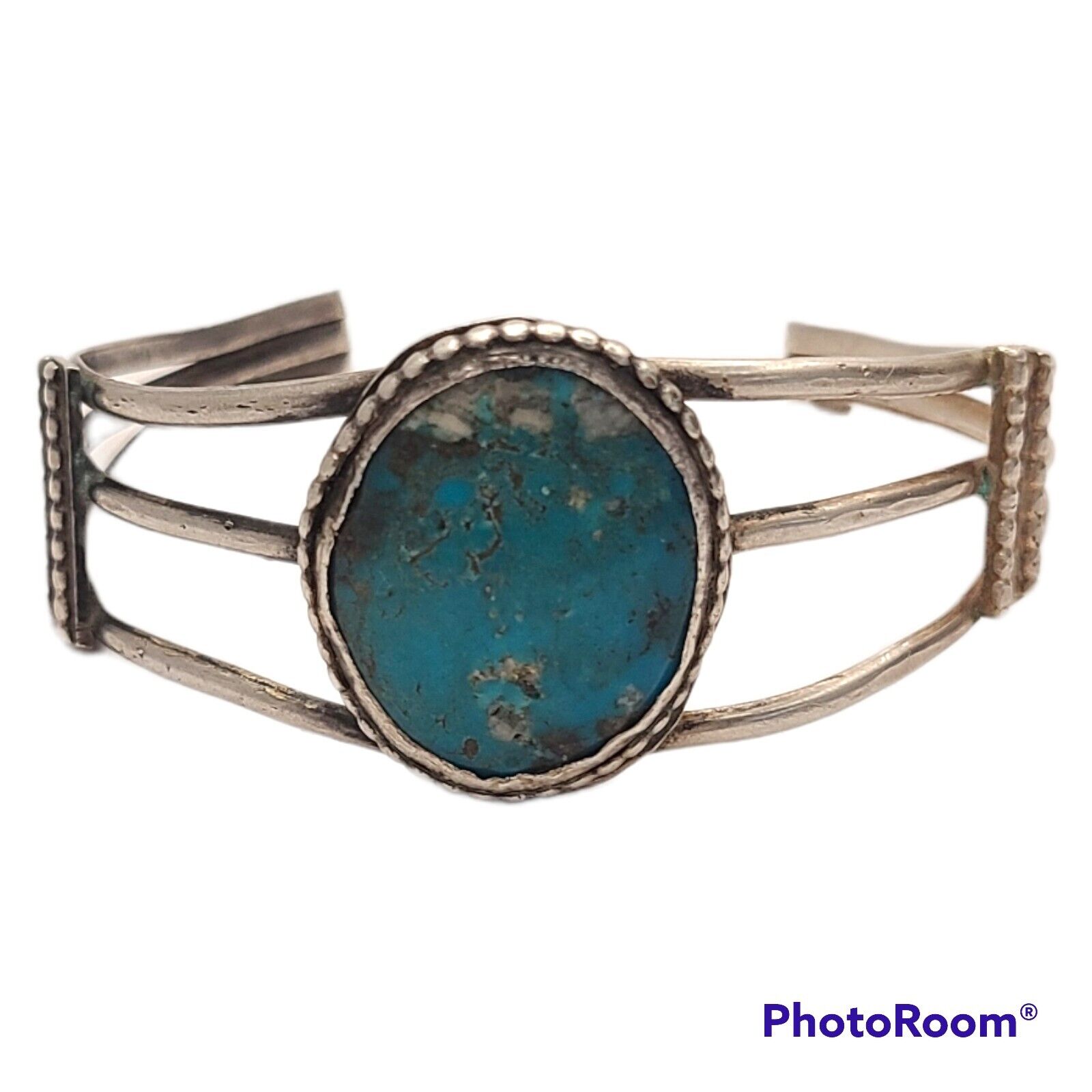 1970s Navajo Sterling Silver Matthew and Rosemary Lidase Turquoise Bracelet 