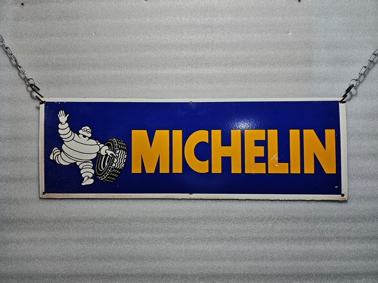 MICHELIN MAN TIRES HORIZONTAL 36x12” PORCELAIN METAL GARAGE SERVICE  PLATE SIGN