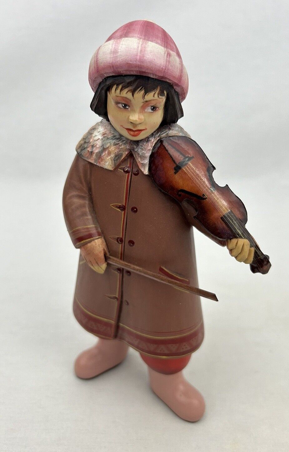 Hand Carved Girl With Violin Bulgaria Figure Signed