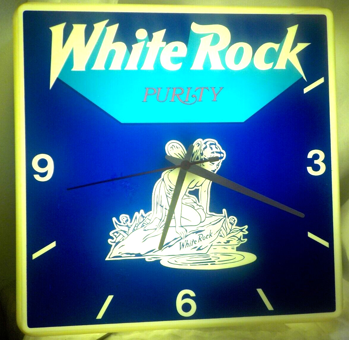 Large 16x16 WHITE ROCK PURITY Water Lighted Electric Wall Clock Works Great