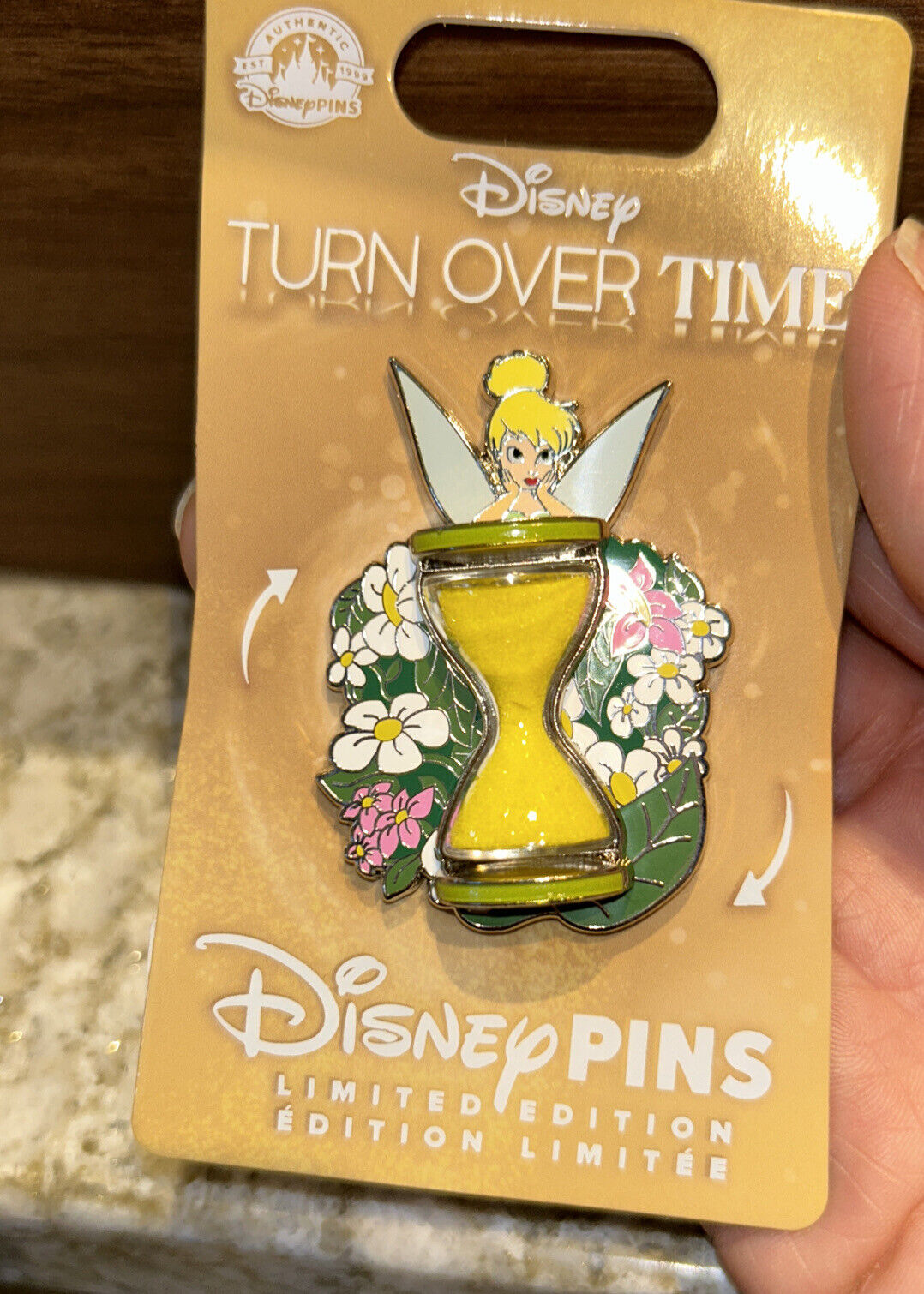 Disney Parks 2023 Turn Over Time Peter Pan Tinker Bell Moving Hourglass LE Pin