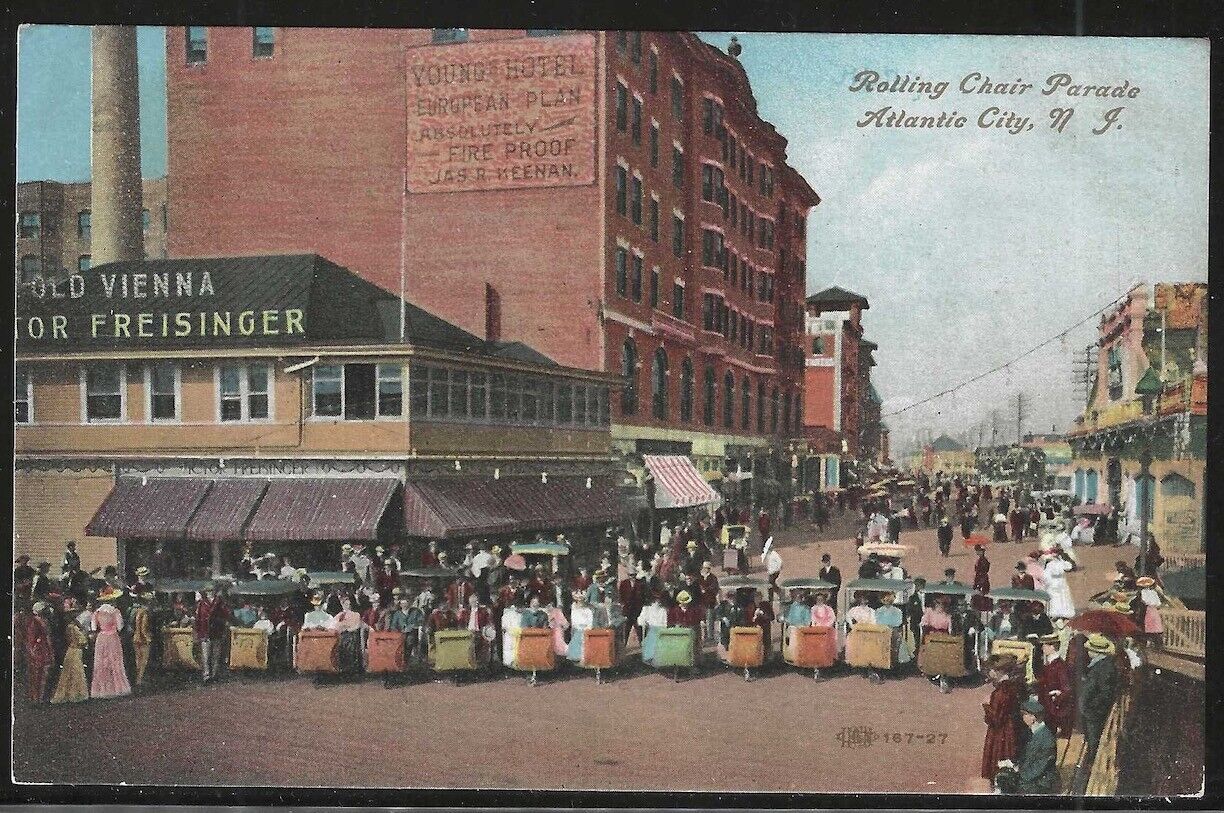 Rolling Chair Parade, Atlantic City, NJ, Early Postcard, Used in 1908