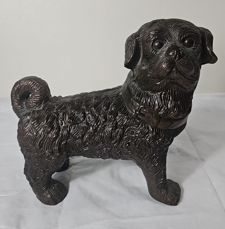 Bronze Pug Statue Rare Vintage Curly Tailed Pug