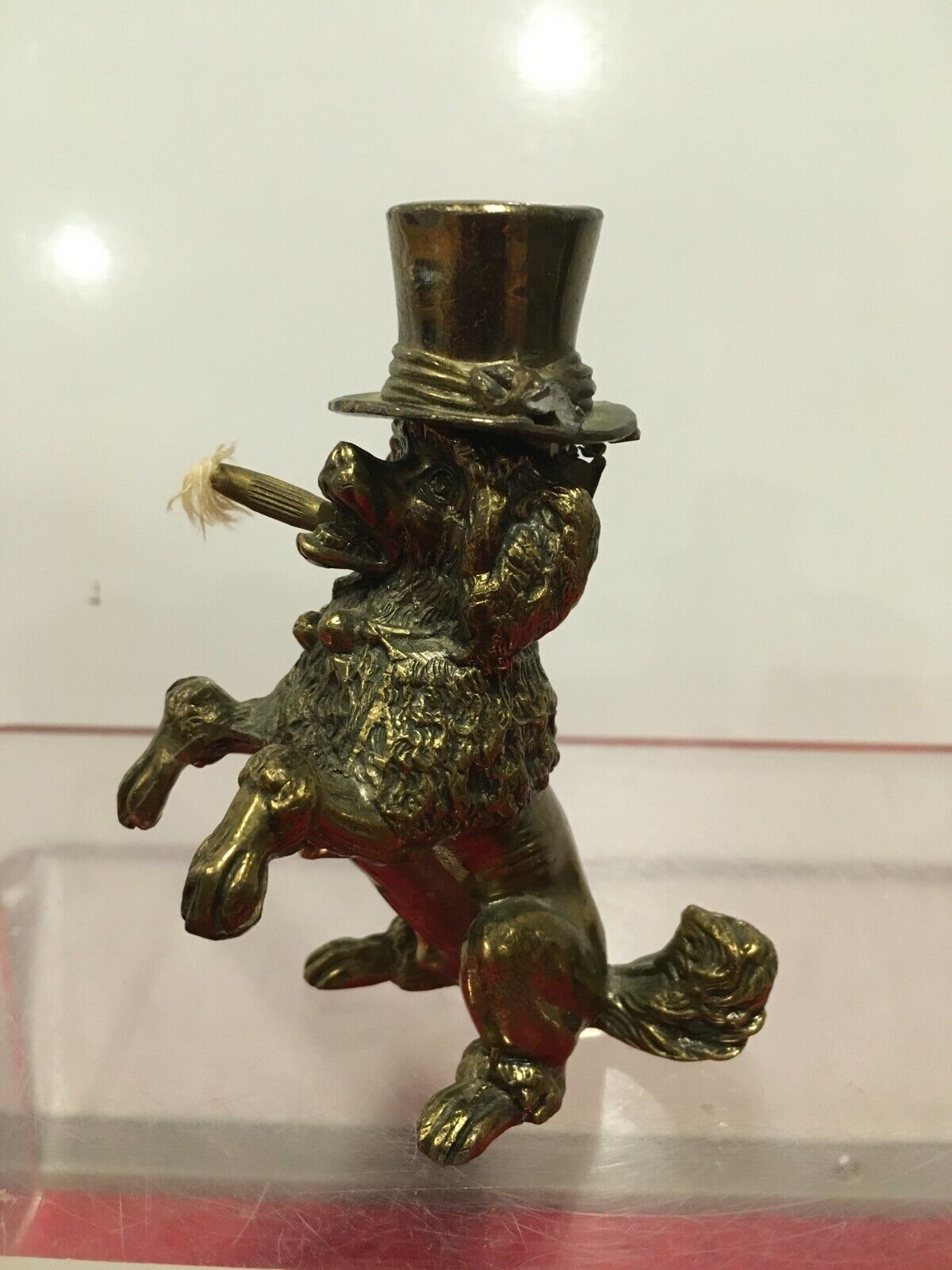 Cigar Lighter Bronze Brass Poodle Dog Wearing Top Hat Smoking antique