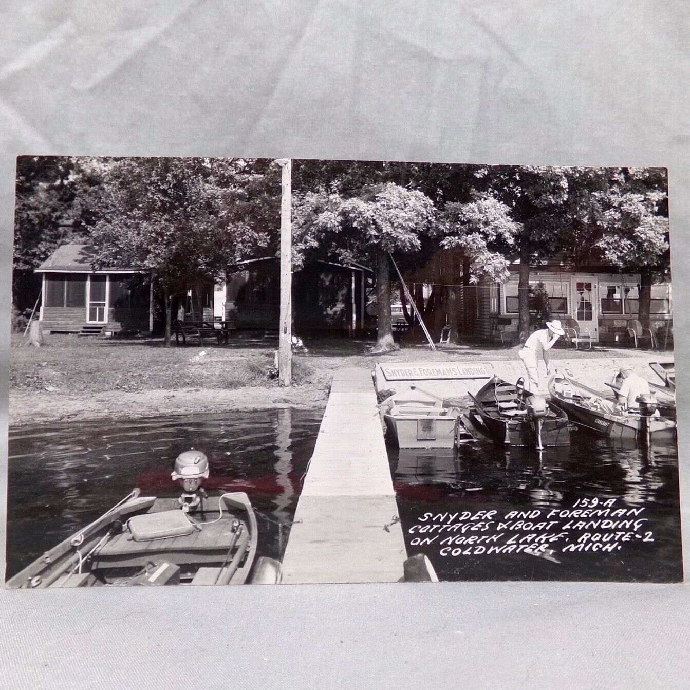 Vtg Postcard Cottages & Boat Landing North Lake Coldwater Michigan b/w RPPC
