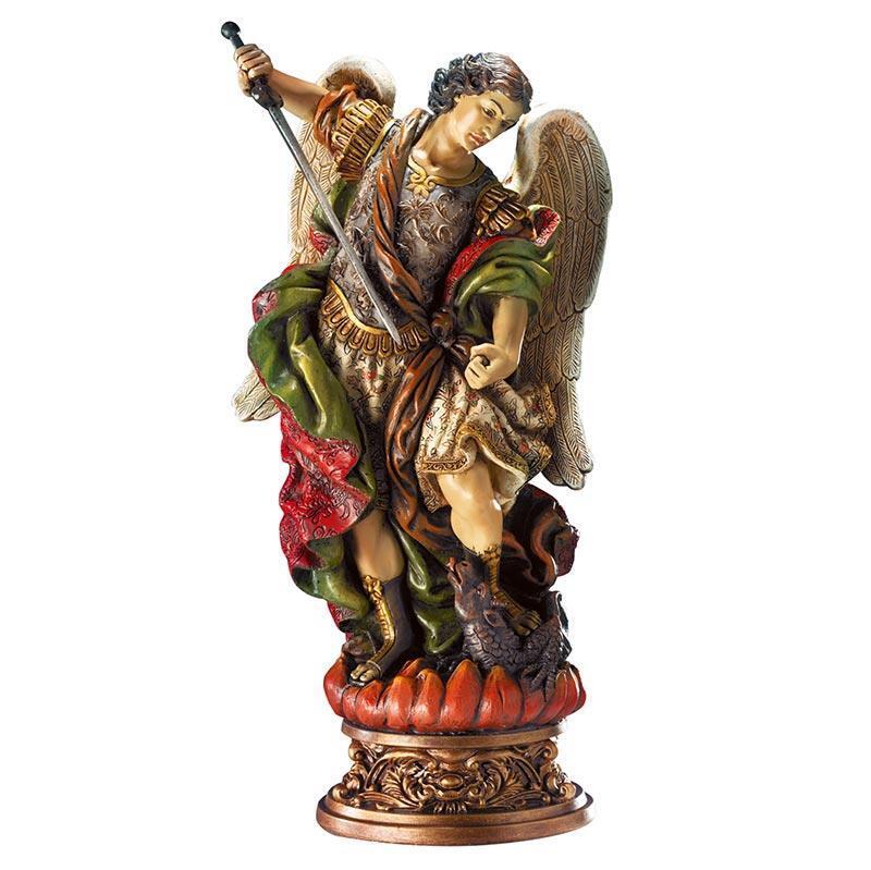 St. Michael The Archangel Statue with Ornate Base Sain Michael Resin Figurine